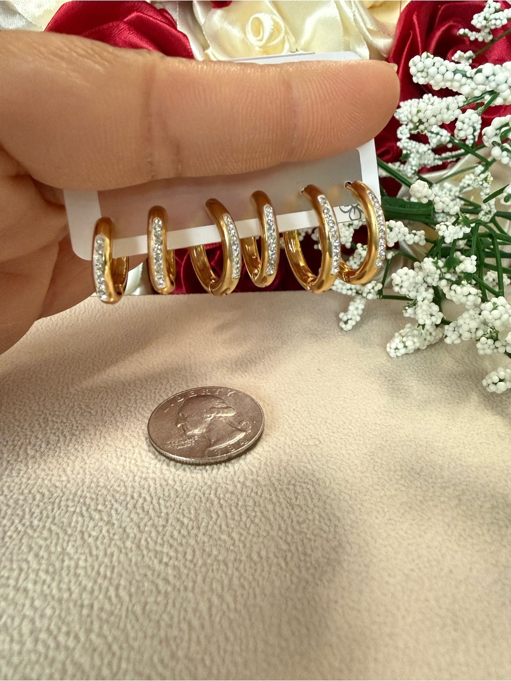 Gold-Tone Crystal Huggie Hoop Earrings - Set of 3